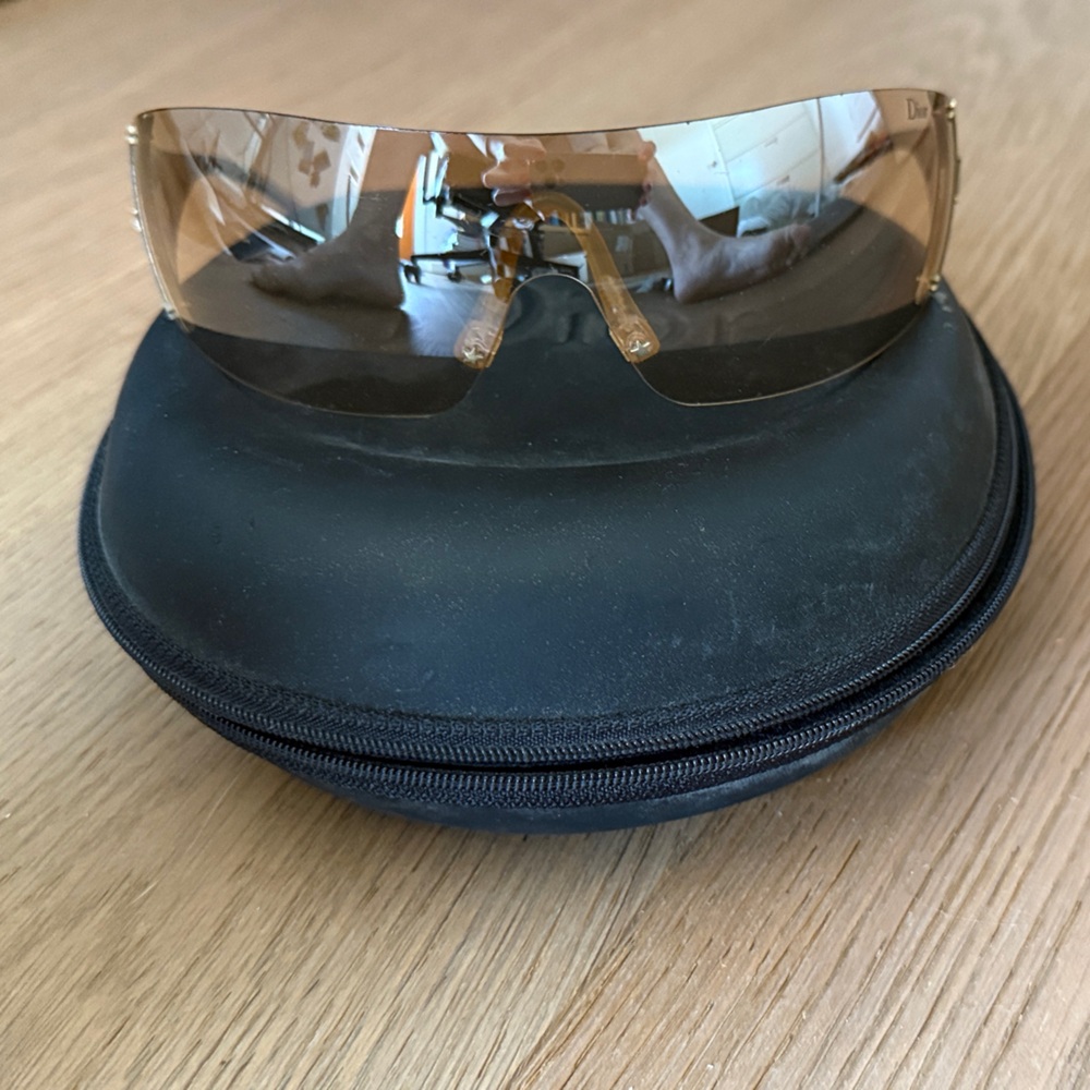 Dior Gold-Tinted Visor Sunglasses with Case